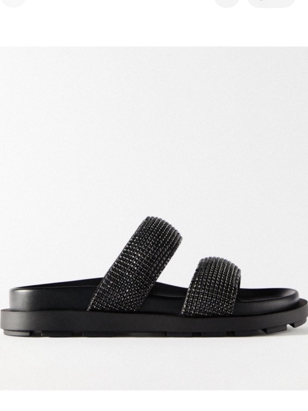 Zara Black Crystal Double-Strap Slide Sandals - Picture 3 of 6